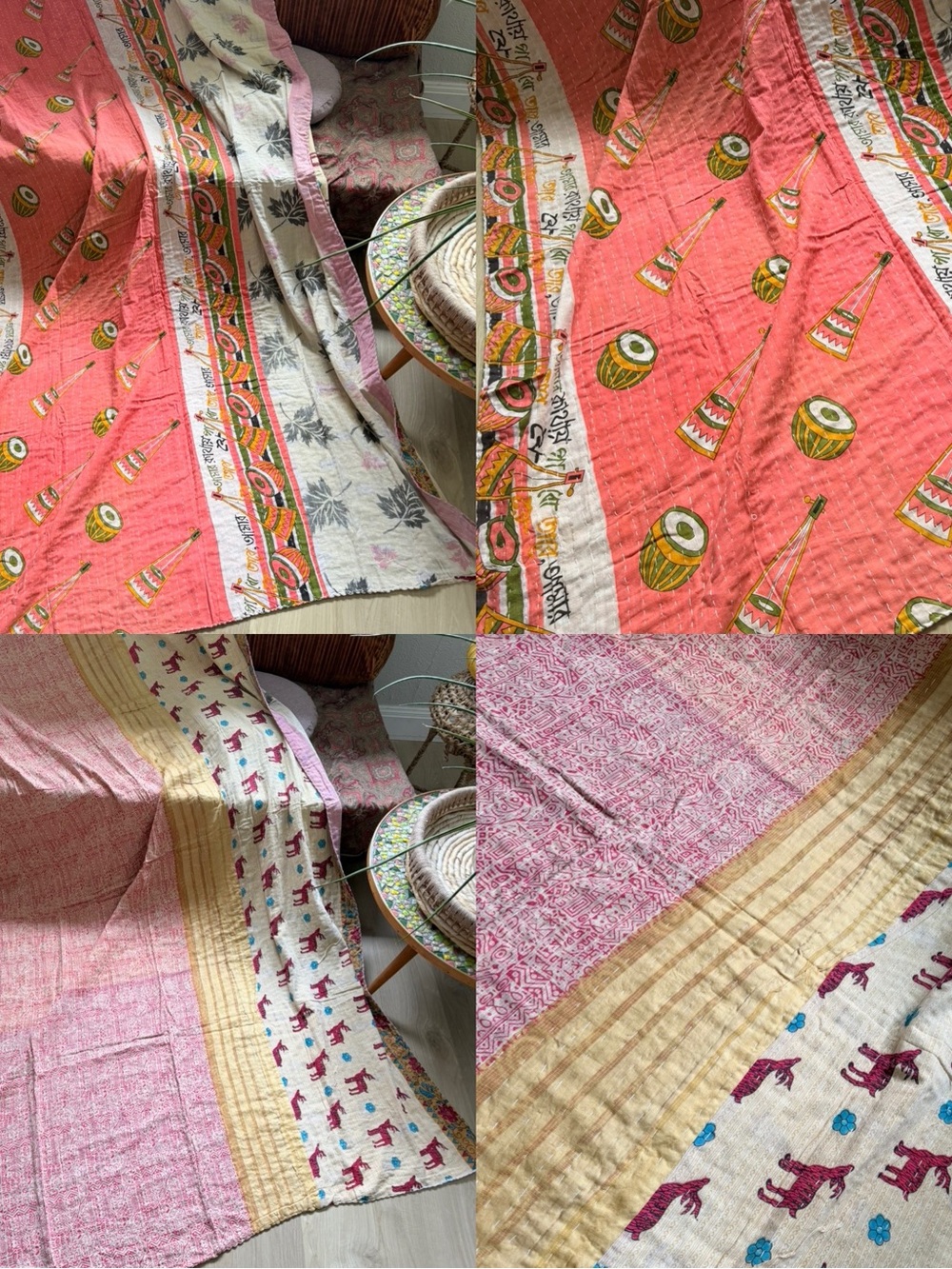 Colorful Kantha Quilt Twin Handmade Cotton Boho Reversible Patchwork Throw